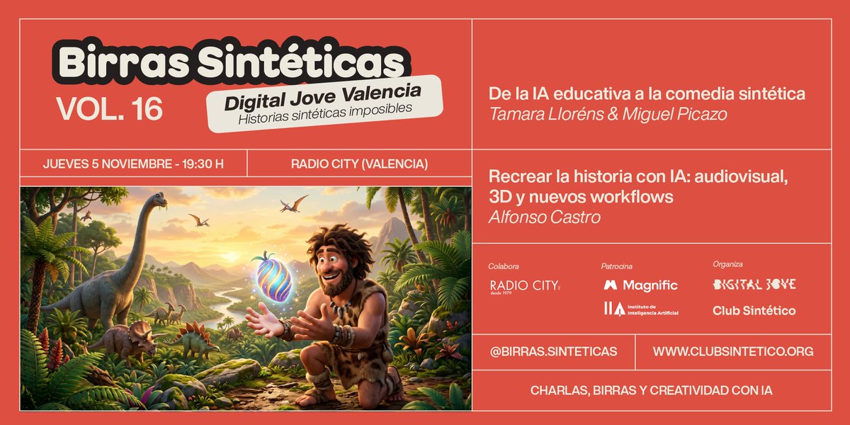 digital_jove's tweet photo. No os perdáis el próximo Birras Sintéticas Vol. 16 Digital Jove #Valencia en @RadioCityValenc | JUEVES 5 de noviembre, a partir de las 19:30h | con Tamara Lloréns &amp; Miguel Picazo + Alfonso Castro | Entrada libre hasta completar aforo: https://t.co/Wp4AAS8Trv #BirrasSinteticas https://t.co/12XS58Xl86