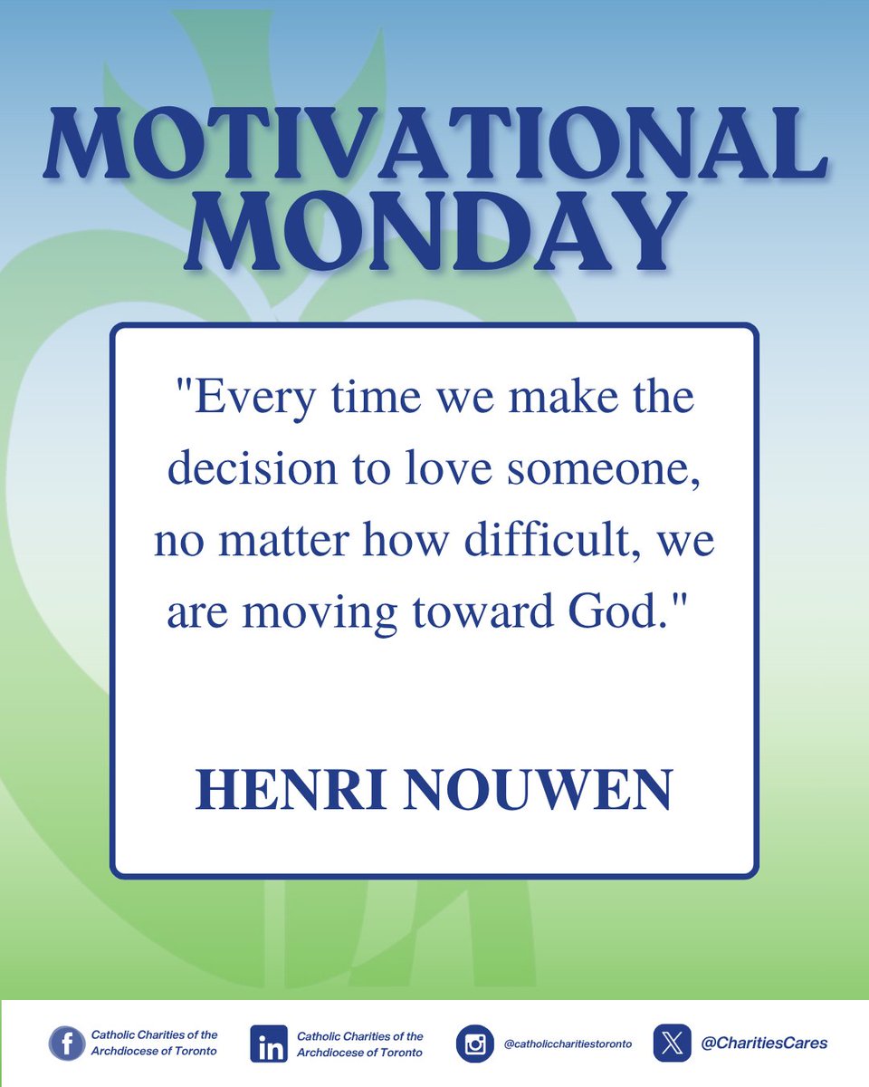 CharitiesCares's tweet photo. "Every time we make the decision to love someone, no matter how difficult, we are moving toward God."
- Henri Nouwen
Love is often expressed not through grand gestures, but through presence, patience, and accompaniment.
#MotivationalMonday #CommonGood #CompassionInAction https://t.co/Tv4Bbffmo0