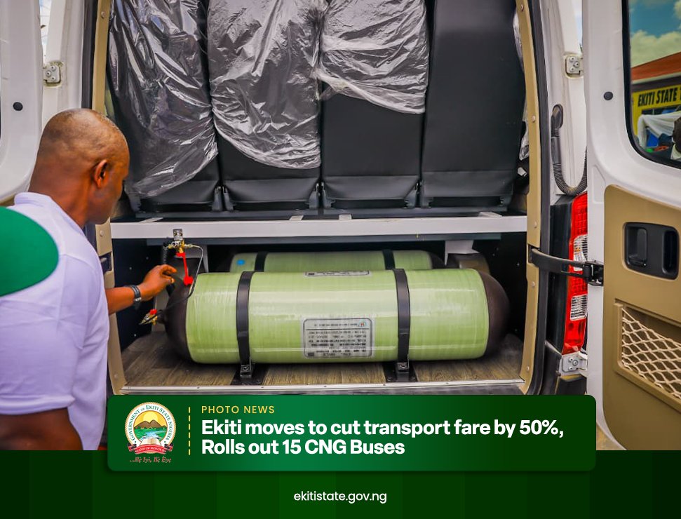 ekitistategov's tweet photo. Governor Biodun Oyebanji is not just talking about easing the cost of living, he is taking a direct step.

Fifteen CNG buses are now ready to reduce transport fares by 50 percent. The buses will serve key intercity routes and are expected to make movement more affordable for thousands of residents.

Lower transport costs mean more money left in people’s pockets. That is the real win.