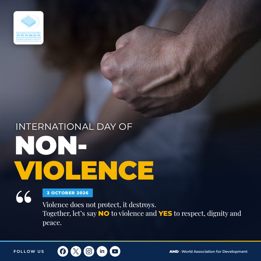AMD_world15's tweet photo. Violence destroys. Respect builds. On this International Day of Non-Violence, let’s say NO to violence and YES to dialogue, dignity and peace.

#NonViolence #Peace #Dialogue #AMDWAD https://t.co/XXMdPYiTNM