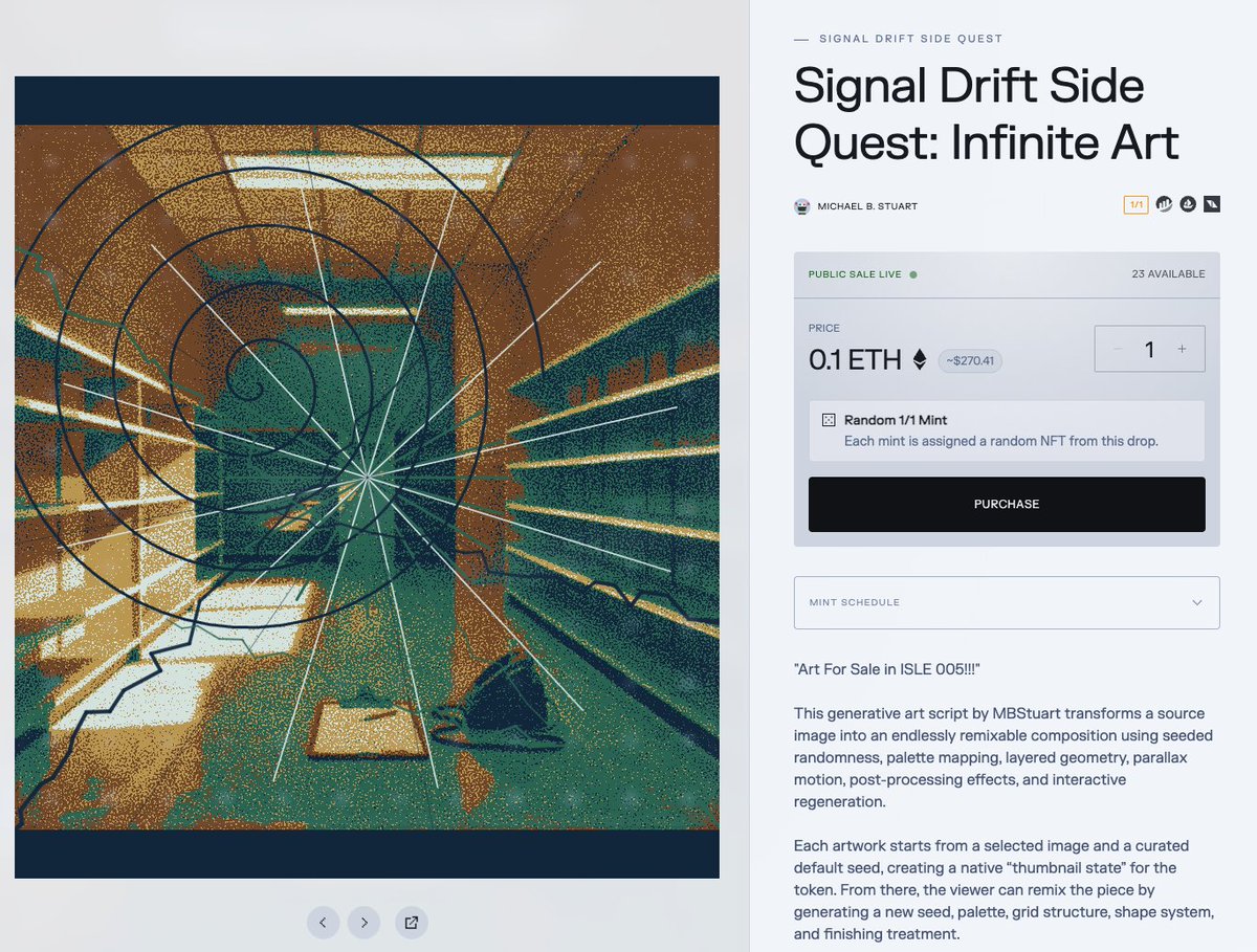 mbstuart's tweet photo. Dropped some art couple months ago and didn't tell anyone:
Signal Drift Side Quest: Infinite Art

https://t.co/ONAHGizz0Z 
this collection inspired by @deltasauce https://t.co/5Cla22snuG