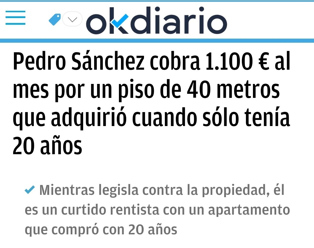 Tabarnia_BCN's tweet photo. Pedro Sánchez, Presidente del Gobierno los últimos ocho años, cobra 1.100 euros al mes por un piso de mierda de 40 metros cuadrados que compró hace 20 años, pero la culpa de que se disparen los precios es de JUNTS, Ayuso, VOX y la ultraderecha https://t.co/mAo1F7CLxV