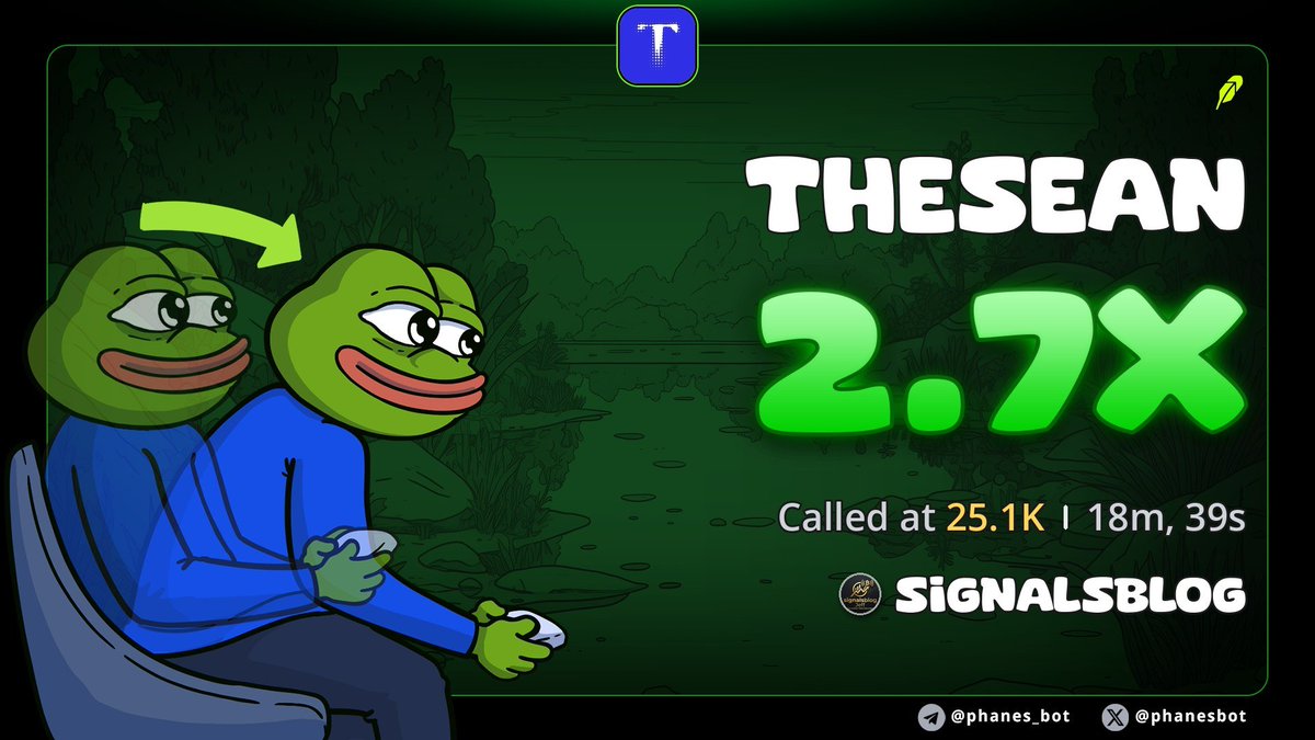 signalsblogg's tweet photo. 2.7x up profit from my call on $THESEAN 

CA>>
0x7bc5a81458453de233ee3204169e053767deb3ca https://t.co/KqQQpdoSbc