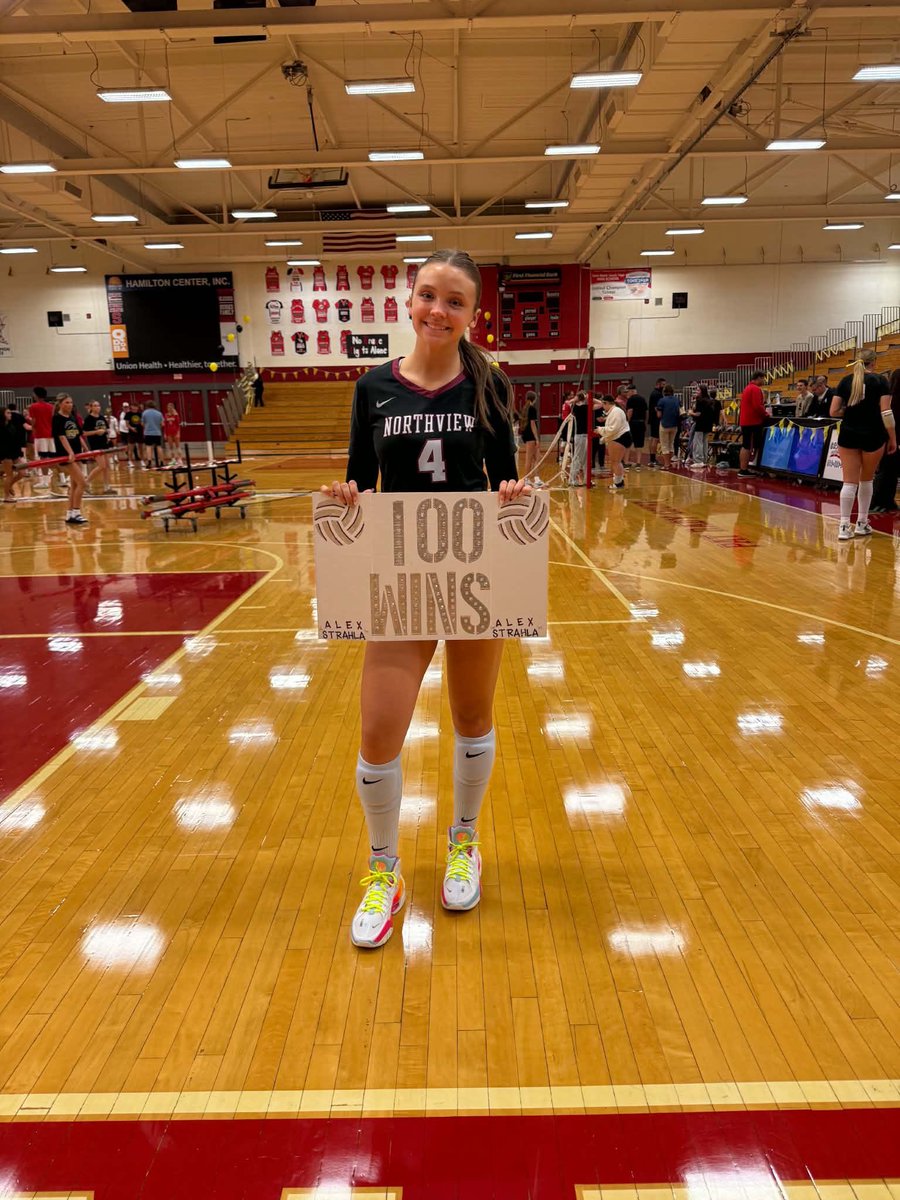 RickSemmler's tweet photo. Northview senior Alex Strahla reached an impressive milestone last night reaching her 100th win as a member of the Knights volleyball program! https://t.co/mvrpT4Kmuw