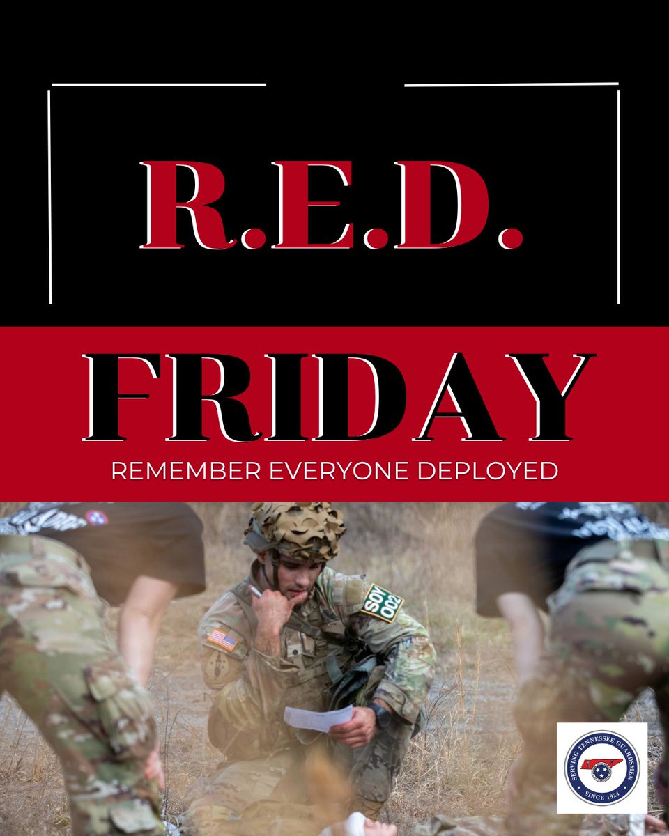 NGATNofficial's tweet photo. 🇺🇸R.E.D. Friday 

Remember Everyone Deployed. 

Today we honor those serving away from home and the families standing behind them. 

📷 Wear RED on Friday, but let every day be R.E.D. Friday in your heart.   

#RememberEveryoneDeployed #TNGuard #NGATN https://t.co/U5IVRySUAk