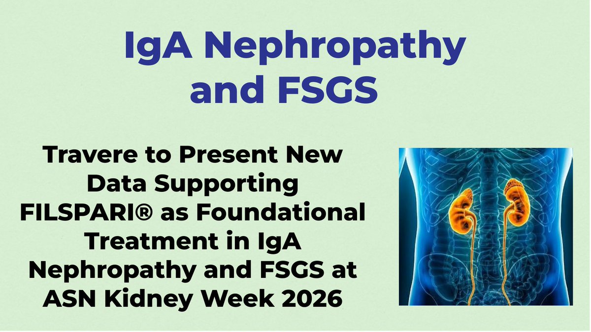 CheckOrphan's tweet photo. Travere to Present New Data Supporting FILSPARIยฎ (sparsentan) as Foundational Treatment in IgA Nephropathy and FSGS at ASN Kidney Week 2026 - For More Information Visit https://t.co/owQ4FK6fMM @TravereRare #IgAN #IgA_Nephropathy #Rare_Diseases #Orphan_Drugs https://t.co/yiRih12ryK