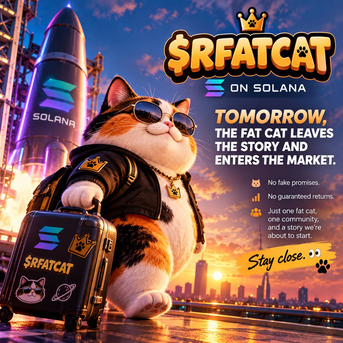 RichFatCatonSol's tweet photo. Tomorrow, the fat cat leaves the story and enters the market. 🐱
$RFATCAT launches on Solana.
One cat.
One community.
One new chapter.
Stay close. Tomorrow changes everything. 👀
#RFATCAT #Solana #Memecoin #Crypto #cryptotrader https://t.co/iPztzKY6ss