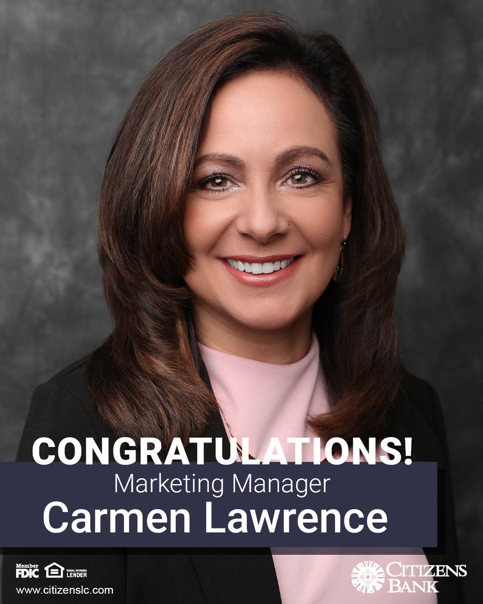 CitizensBankLC's tweet photo. Please join us in congratulating Carmen Lawrence on her promotion to Marketing Manager! 🎉

Carmen has played a key role in advancing our marketing efforts through her creativity, dedication, and commitment to excellence. Her collaborative approach and ability to bring ideas to life have helped strengthen our brand and support teams across the organization.

We look forward to her continued leadership and the positive impact she will make in this new role.