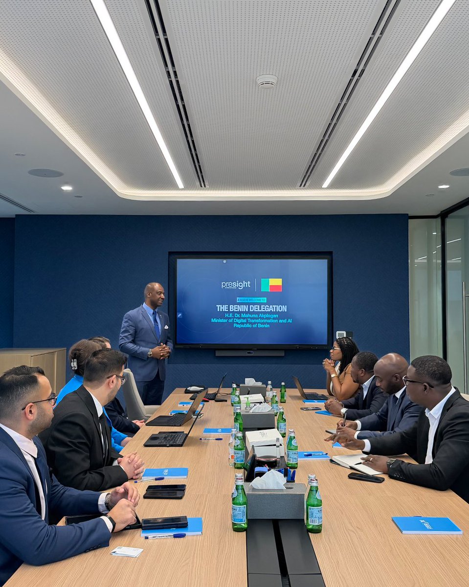 PresightAI's tweet photo. Presight welcomed a ministerial delegation from the Republic of Benin to Presight’s Abu Dhabi headquarters, led by H.E. Dr. Mahuna Akplogan, Minister of Digital Transformation & AI.
#Presight https://t.co/GuqxVSgiuQ