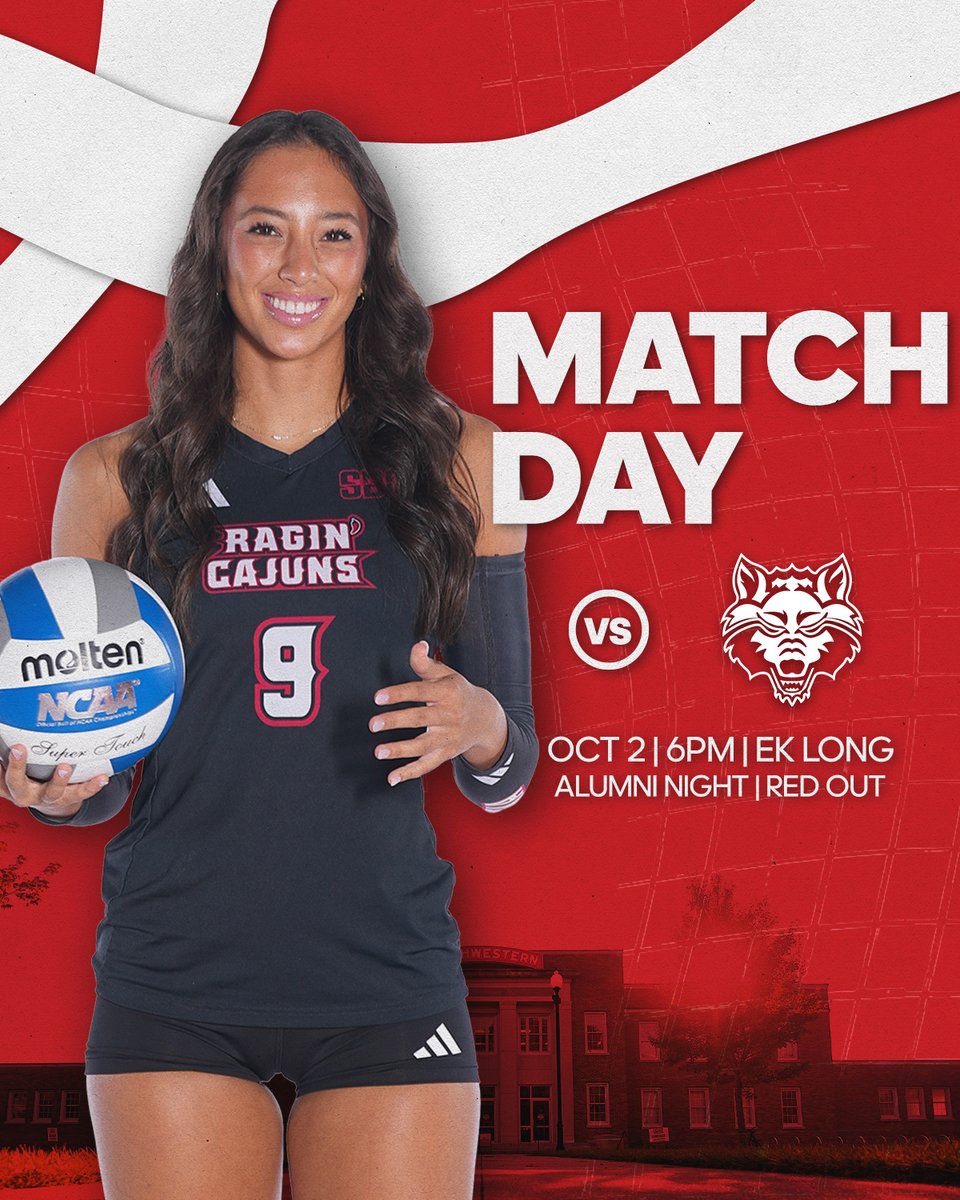RaginCajunsVB's tweet photo. Friday Night plans ⤵️

🤟 Alumni Weekend/Homecoming
🏐 vs. Arkansas State
🗓 10.2.26 | 𝟲:𝟬𝟬𝗽𝗺
📍 E.K. Long Gym
🎟 𝗙𝗥𝗘𝗘 Admission
🅿️ https://t.co/VpBu0vjdeC
📊 https://t.co/V0DINaUgSQ

#GeauxCajuns | #PackEK | #10k https://t.co/ttmpJh1uEK