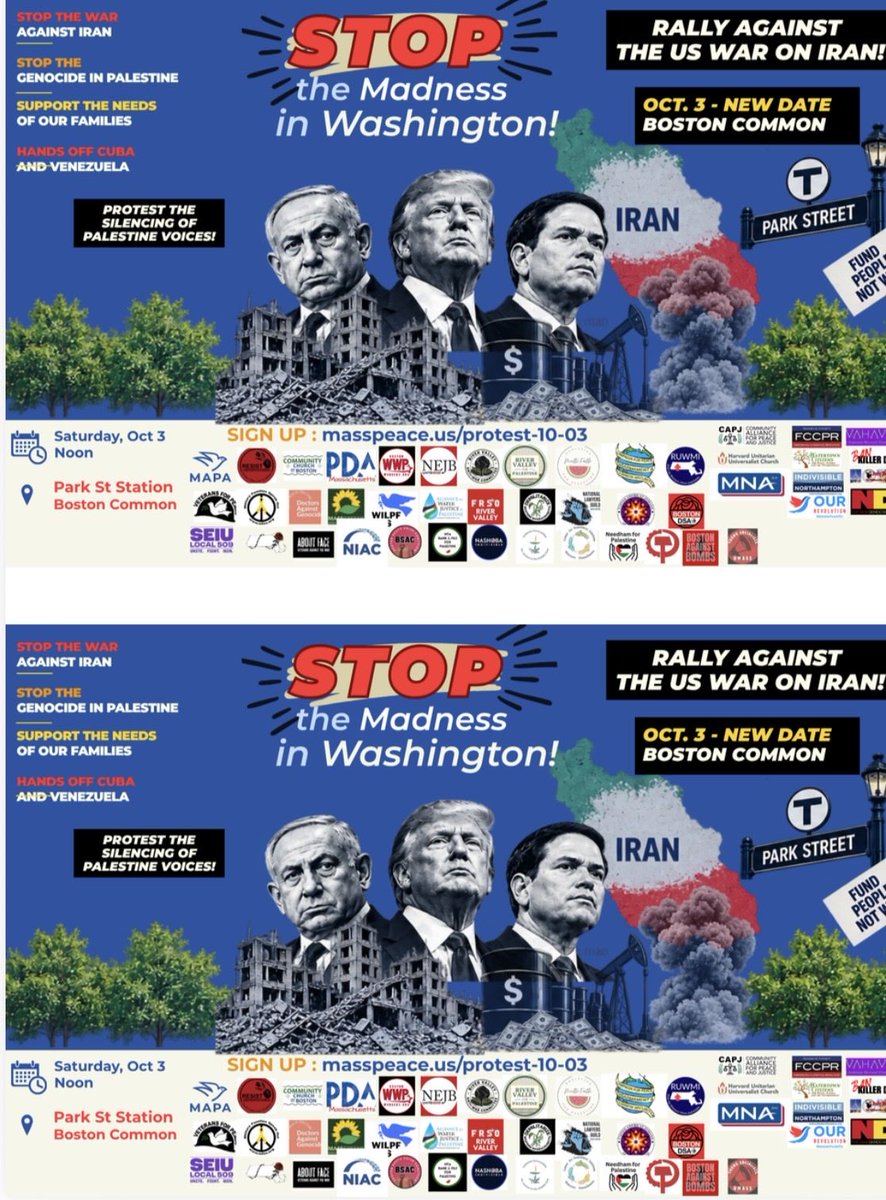NEJBUHBoston's tweet photo. For all folks in the New England area. Be sure to join tomorrow 10/3, Mass Peace Action will be hosting a 12 PM rally at Boston Common opposing the destructive foreign policy of the current administration. 

#UnionStrong #unionsolidarity #peace https://t.co/Ey4eOaPT4q
