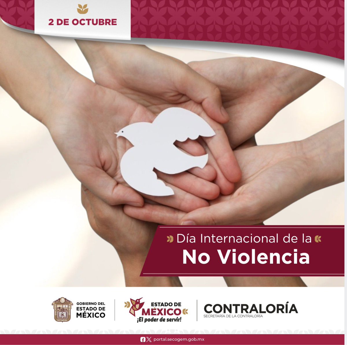 ContraloriaGEM's tweet photo. Con el ejemplo de una administración que privilegia el diálogo y el respeto, la Gobernadora @delfinagomeza impulsa un gobierno que escucha y sirve.

Nos sumamos al Día Internacional de la No Violencia, promoviendo una cultura de paz.

#ElPoderDeServir https://t.co/r0hj2VaG7x