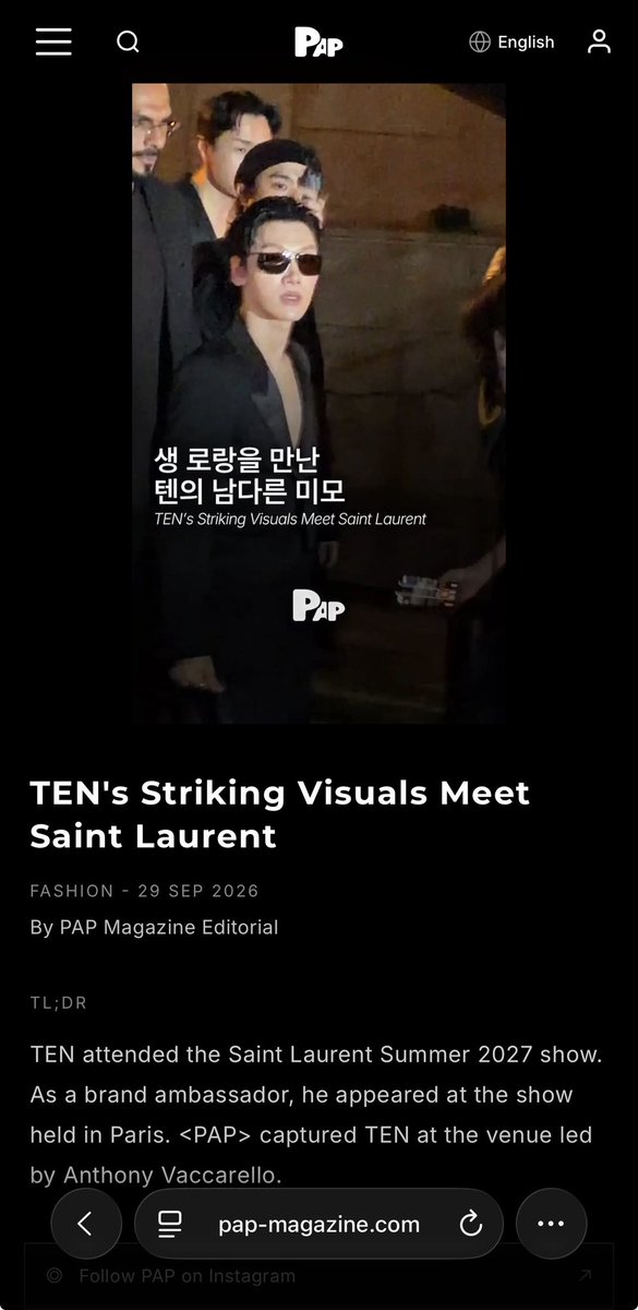 babyjey10's tweet photo. Having worked with the brand for a long time, TEN has now become one of the faces of Saint Laurent.

TEN AT SAINT LAURENT SUMMER27  
#TENforYSLPFW27 #SaintLaurentxTEN

เส้นทางการร่วมงานระหว่าง TEN และ Saint Laurent จะดำเนินต่อไปโดยทางแบรนด์ได้ร่วมงานกับเขามาอย่างต่อเนื่องตลอดหลายซีซั่น และโชว์ครั้งนี้ก็ถือเป็นการสานต่อความสัมพันธ์ดังกล่าว
