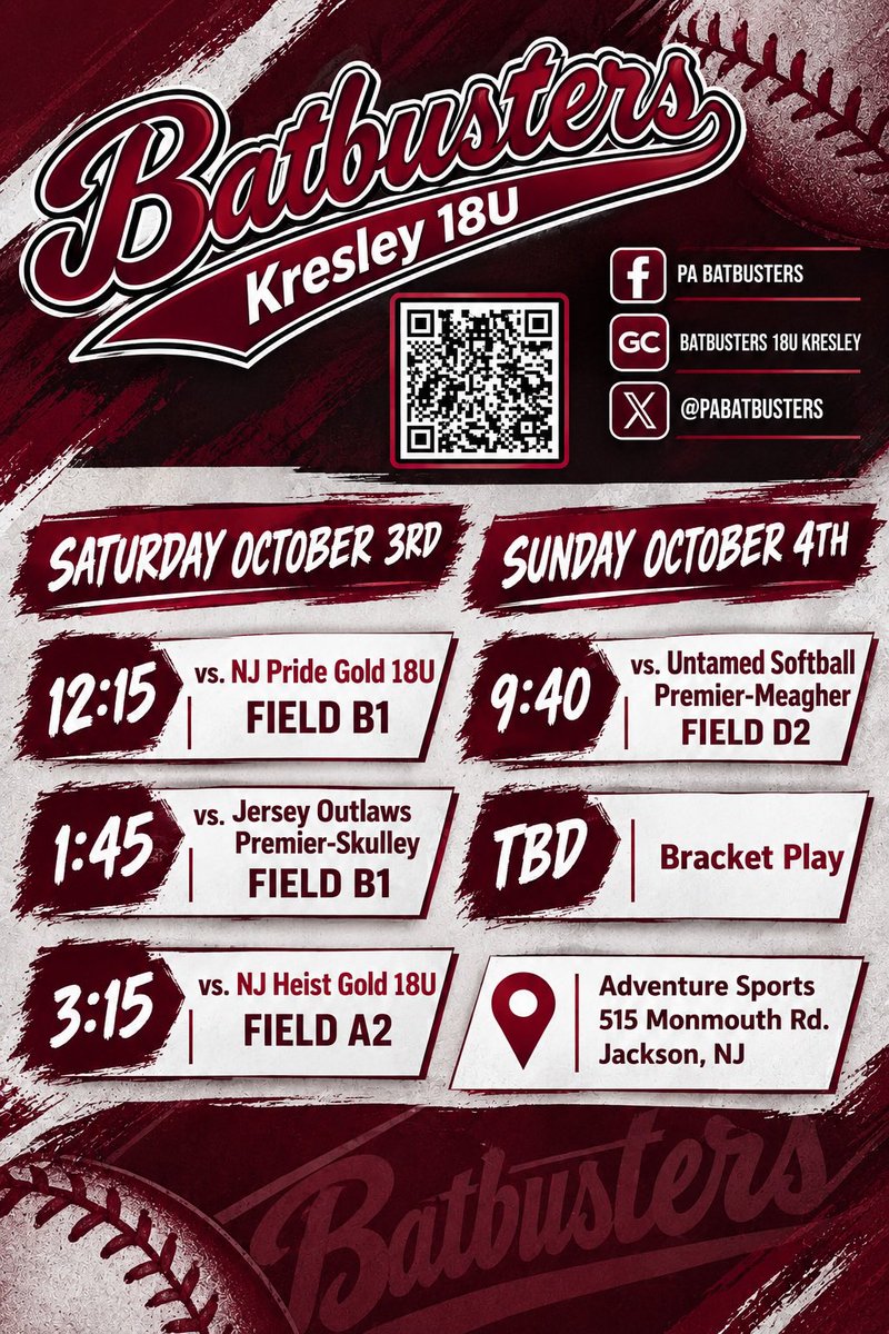 MadisonH2028's tweet photo. Here is my schedule this weekend for the Jersey Outlaws showcase! 👇 Coaches hope to see you there! 

@PaBatbusters @PA_recruit @ExtraInningSB @PrepSoftball @SBRRetweets https://t.co/GBvXdSJISj