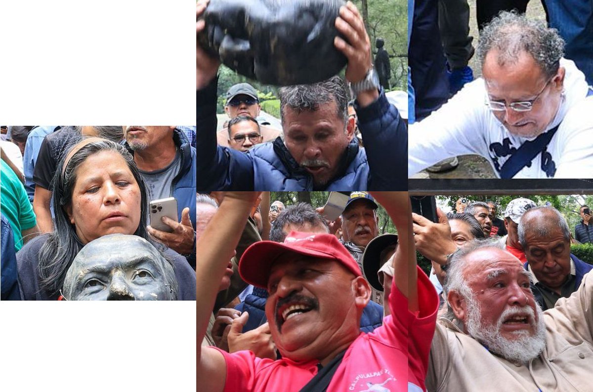 smaciasr's tweet photo. Conozcalos ! Estos animales son los que decapitaron la estatua de @FelipeCalderon en Los Pinos. Es CARCEL la destrucción de monumentos históricos, no una forma de expresión popular como dijo el inmamable de @RicardoMonrealA . Van a hacer algo @ClaraBrugadaM ? Van a meter a la carcel a estos animales o como son morenos hay impunidad 4T como lo evangeliza @lopezobrador_ ? Ahí estan bien identificados ! ACCION !