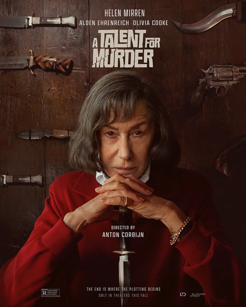 rogers_erc's tweet photo. Photo by HOME OF CINEMA on August 27, 2026. Image may contain a poster, costumes, and text: “Helen Mirren, Alden Ehrenreich, Olivia Cooke. A Talent for Murder. Directed by Anton Corbijn. In the end, where the plotting begins. In theaters this fall. https://t.co/614vuEGhpL