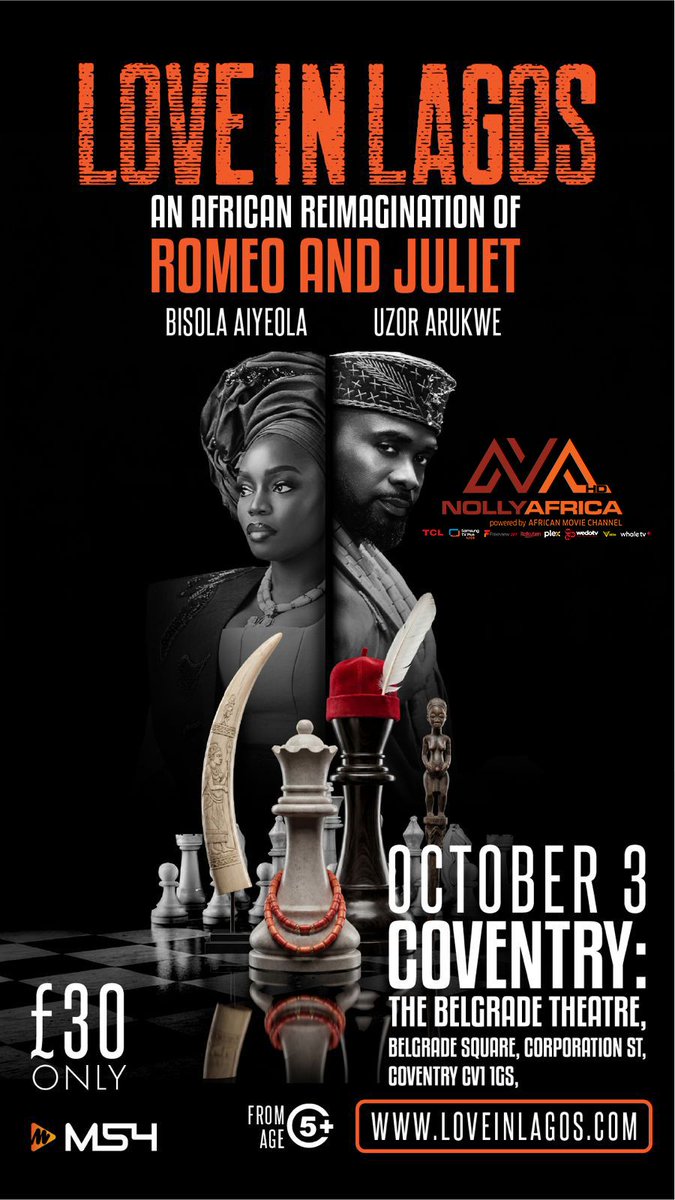 AMCChannels's tweet photo. Don't miss the greatest love story, done the Nigerian way ❤️🎭

Starring: @iambisola | @uzorarukwe
Director: @mofeduncan
Produced by: @m54studios

📅 3rd October 
📍 The Belgrade Theatre, Belgrade Square, Corporation St, Coventry CV1 1GS
🎟️ https://t.co/Ily1OF58qu (BUY NOW) https://t.co/wL2SyhLBQN