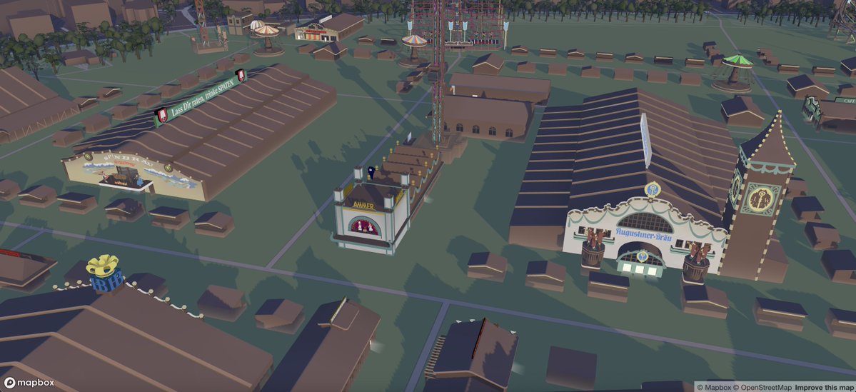 Mapbox's tweet photo. A little piece of Oktoberfest, recreated in 3D 🍺

From the iconic tents and attractions to the colorful details covering their facades, we went beyond the usual level of detail to make this location feel as vibrant and authentic as the real celebration. Prost to the team behind it! 

Explore the Oktoberfest location on the map: https://t.co/cuFZKL4RAl 

#BuiltWithMapbox #MapboxStandard #Oktoberfest