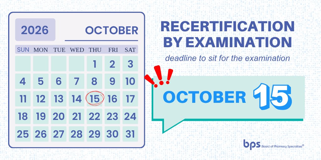 BPSweb's tweet photo. Recertifying by examination in 2026? Don't forget to schedule your examination appointment by or before the deadline of October 15. This deadline ensures you will receive your score before December 31 of your recertification year.

Learn more: https://t.co/Vc57PB72Mo https://t.co/HkXfdDaa8Z