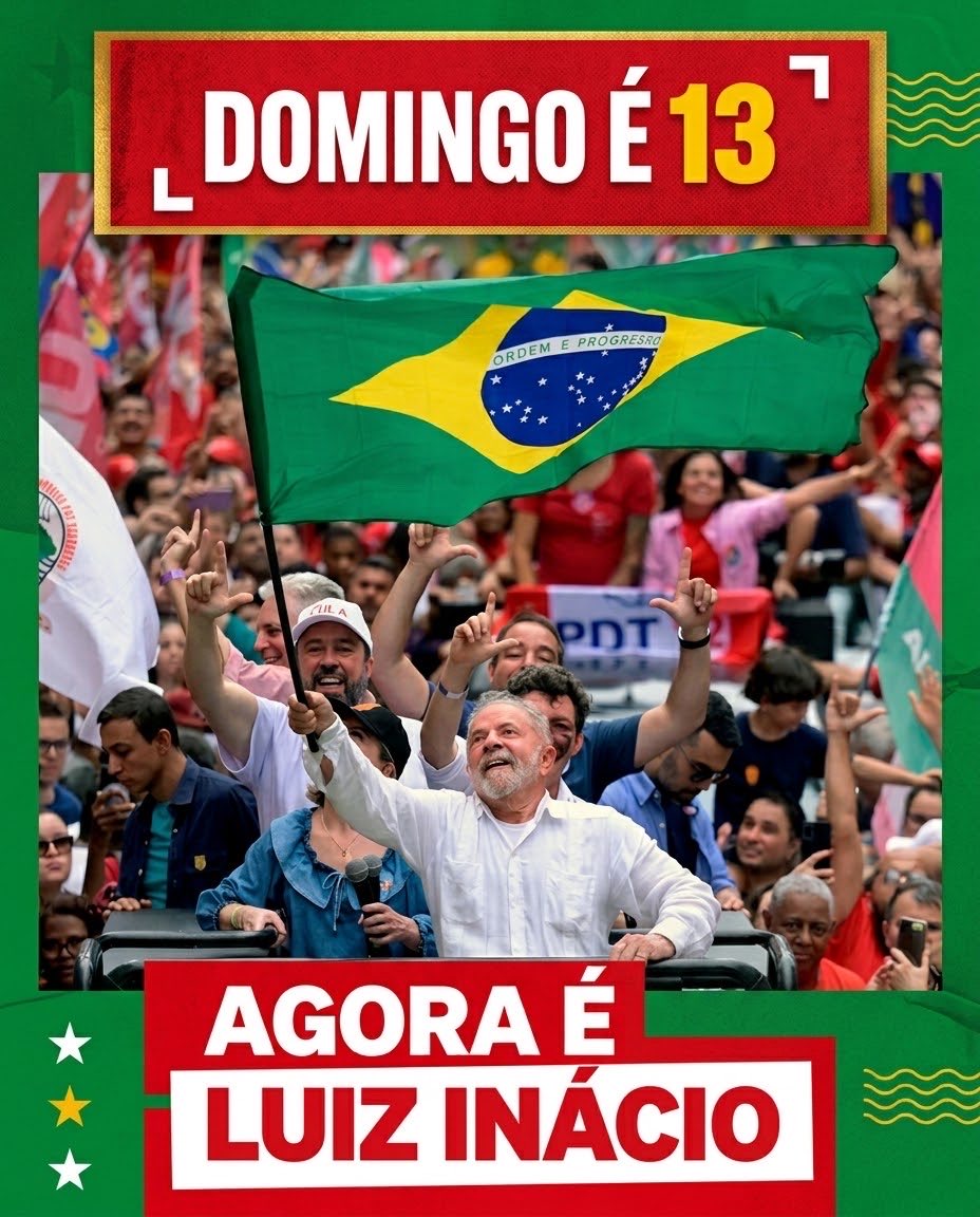 lazarorosa25's tweet photo. 🚨 ATENÇÃO! RETA FINAL DE ELEIÇÃO! 

Tags do dia:

DOMINGO É 13
AGORA É LUIZ INÁCIO
GOLPE NUNCA MAIS

Vamos fortalecer nossa mobilização. Ontem, o Lula deu um show no Flow Podcast, bateu recorde de audiência, e os cortes estão viralizando em todas as plataformas.

Hoje, vemos um movimento dos EUA e Austrália em uma tentativa clara de interferência nas eleições, tentando causar pânico na população para beneficiar o irmãozão do Vorcaro. Aconteceu o mesmo recentemente no Peru e na Colômbia.

MAS AQUI É BRASIL! Vamos mostrar nossa força nas redes e nas ruas. Bora todo mundo votar e incentivar todos os próximos a votarem.

DOMINGO É 13
AGORA É LUIZ INÁCIO
GOLPE NUNCA MAIS