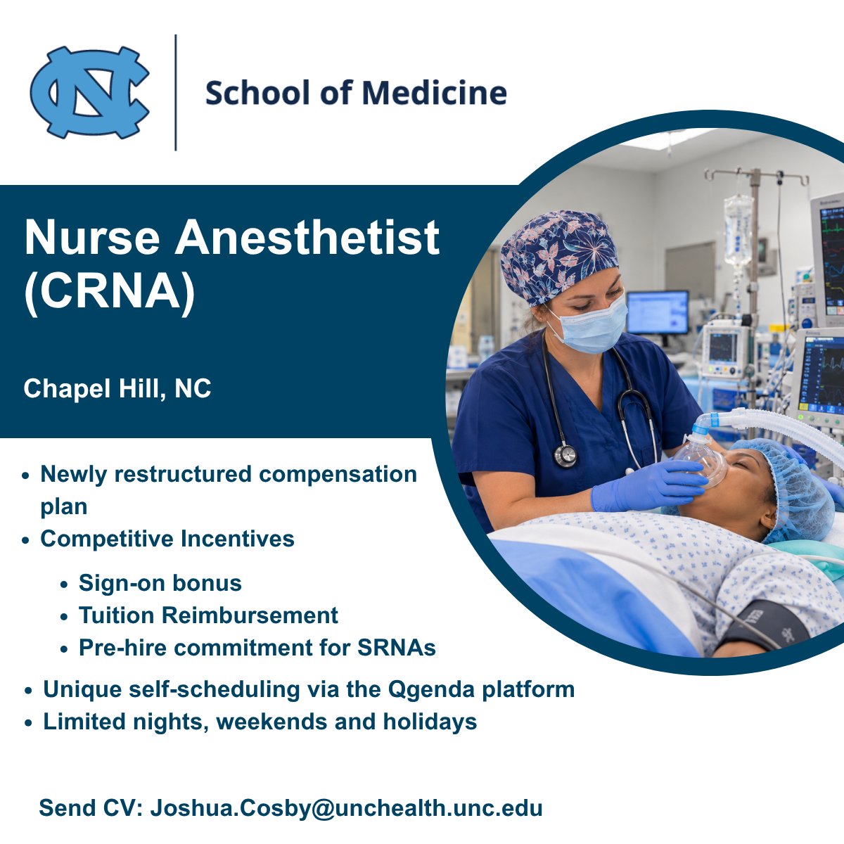 UNCPhysRecruit's tweet photo. 🔊Attention CRNAs! Join UNC Health's #OneGreatTeam and discover a career that supports your professional growth, work-life balance, and long-term success.

https://t.co/xtAQnV33eA

#CRNA https://t.co/pH9VGoPUwX