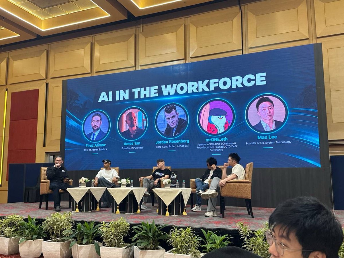 JordanRosneberg's tweet photo. Spoke on the RWA WEEK panel today, “AI x Web3: Real Utility or Double Hype?” 

Great discussion about AI in the workforce, from reducing coordination overhead to helping small teams handle work that once needed a full department.

Thanks to @rwaweek  for having me on the panel! https://t.co/I5oZYu4YVc