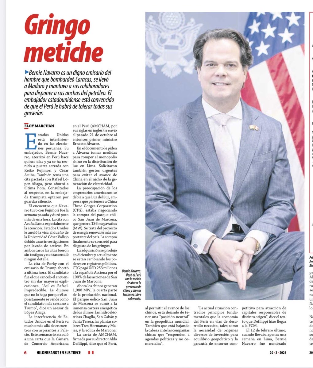 eloymarchan's tweet photo. Es inadmisible que el embajador de Estados Unidos pida el cierre de @ensustrece y ataque a su director. No se puede permitir esa injerencia extranjera contra cualquier periodista peruano. Acá tres reportajes que podrían haber motivado el odio de “Bernie” Navarro al semanario: https://t.co/Q8KVu2VPn3