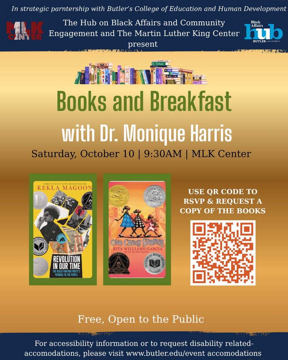 ButlerCEHD's tweet photo. Join us as we learn about The Black Panther Party’s story of community care and activism. Enjoy a great breakfast, connect, &amp; build community! All ages &amp; reading levels welcome!

9:30-11:00a Sat., 10/10/26
Dr. @ProfessorMo_phd Harris
RSVP: https://t.co/s2RmgvlUpj https://t.co/tUUFE5Nba6