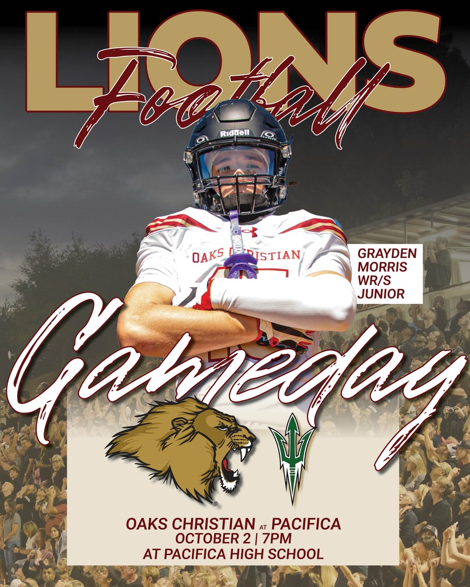 OaksChrstnLions's tweet photo. FOOTBALL GAMEDAY
Marmonte League play begins this evening as Oaks Christian travels to Oxnard to square off against Pacifica. https://t.co/LLiX2Cd8Hc