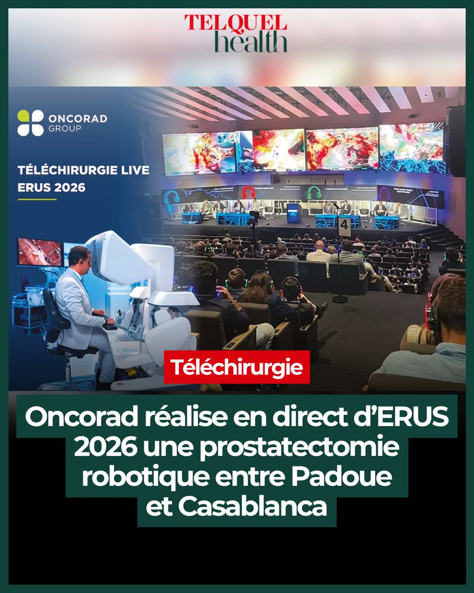 TelQuelHealth's tweet photo. [Contenu partenaire Jankari Consulting]

Téléchirurgie : Oncorad réalise en direct d’ERUS 2026 une prostatectomie robotique entre Padoue et Casablanca

🔗https://t.co/CJFdFs60YY https://t.co/L0McJMov7S