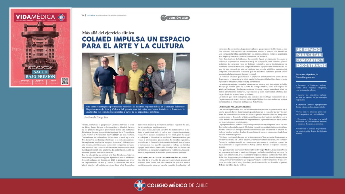 colmedchile's tweet photo. [#RevistaVidaMédica] Más allá del ejercicio clínico: COLMED impulsa un espacio para el arte y la cultura.
📑➡️ https://t.co/OqoYJy0Iwv https://t.co/80b3XNbp5A