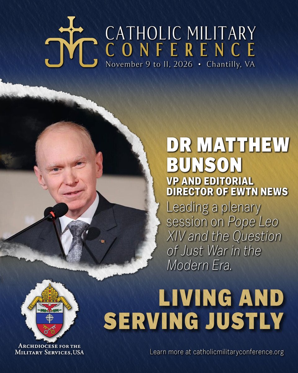 MilArchUSA's tweet photo. The AMS is very excited to announce that Dr. Matthew Bunson will be joining the Catholic Military Conference on November 9-11 in Chantilly, VA. He will be giving a plenary on Pope Leo XIV and the Question of Just War in the Modern Era.
https://t.co/JE1dWo7iw5 https://t.co/1tCBapHP1P