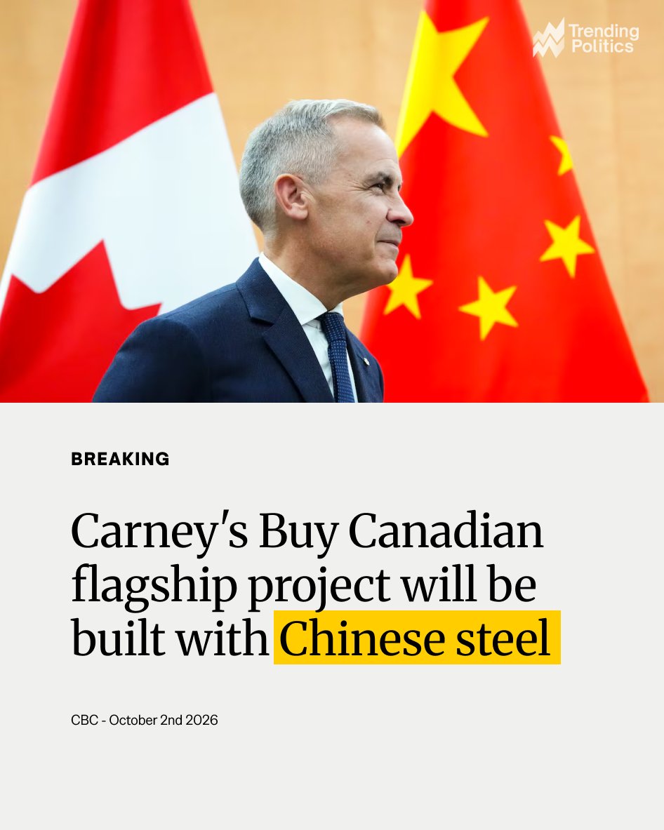 TrendPolCa's tweet photo. LNG Canada is buying the modules for its $33 Billion Kitimat expansion from a Chinese state-owned firm, after Prime Minister @MarkJCarney put the project at the heart of his Buy Canadian policy.

Asked about it this week, Carney says the steel decision is up to the company. https://t.co/Pn5IQSyZ95