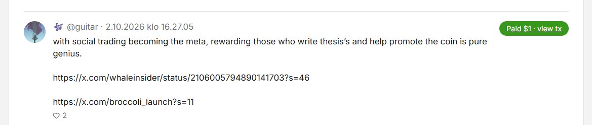 broccoli_launch's tweet photo. Pay per thesis is now live. 

Make a thesis about $BROCCOLI on @fomo and get paid $1 per thesis. 

Roadmap coming up next. 

0x9C57E13C4105C4F64AB4cb19acE21ec3B91Ce635 https://t.co/3Lr11SOnud
