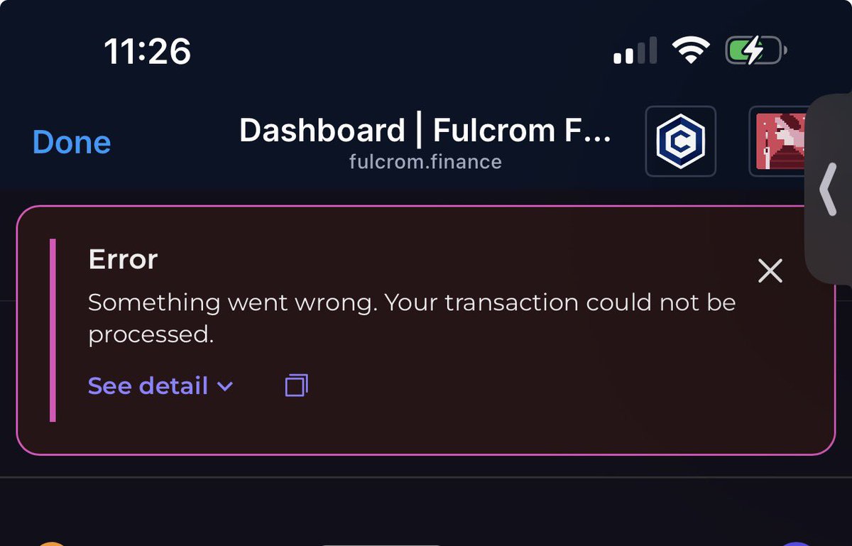 TheDryCorner's tweet photo. @FulcromFinance  what is happening!?!? https://t.co/pMXuSHlD6W