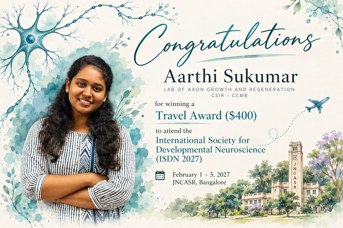 Ishwariya13's tweet photo. So happy that two of our PhD students @Rutuja_P13 and @AarthiSukumar27 have bagged Travel Awards to attend the International Society of Developmental Neuroscience meeting (ISDN 2027) to be held in @jncasr in Feb! Rutuja will present her stem cell work while Aarthi will showcase her Metabolism project!
