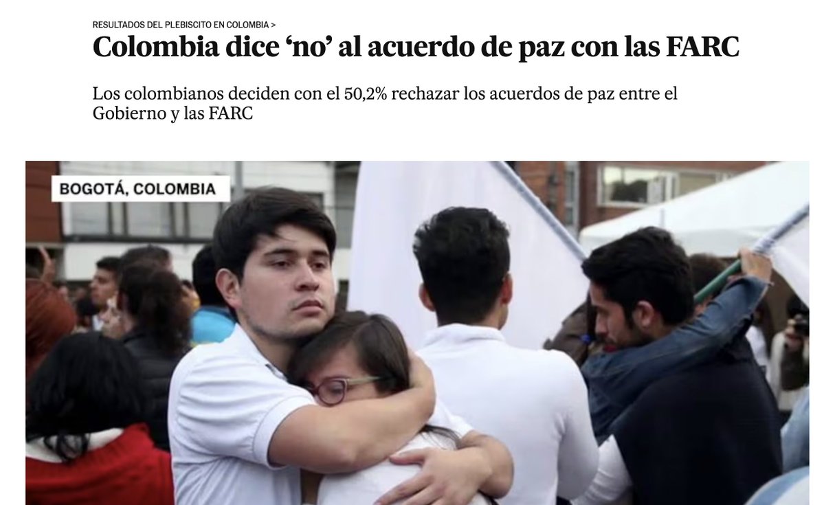 Enrique_GomezM's tweet photo. Hoy se cumplen 10 años de que el país le dijera NO al Acuerdo de Paz en el Plebiscito.

10 años de que se desconociera la voluntad del pueblo expresada en las urnas y de que se legislara desde el Congreso a pupitrazos para garantizar una impunidad que hoy le ha costado al país 4,3 billones de pesos, con un tribunal ineficiente como la JEP; con un aumento desbordado de los Grupos Armados Organizados y con una violencia que, en los últimos 5 años, lejos de disminuir, ha aumentado.

10 años de mentirle y fallarle al país.