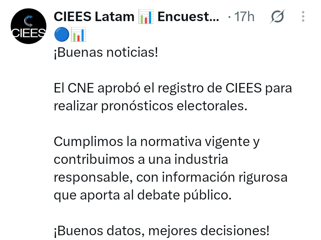 roquesumans31's tweet photo. ¡El CIEES ahora es CEDATOS recargado!!
¿Desde cuándo? Desde que el CNE d Noboa le aprobó realizar pronósticos electorales, a partir de esa fecha ha ido "creciendo" la aprobación del gobierno.
@MashiRafael @GabrielaEsPais
#Causa. //. #Efecto https://t.co/opq4fM5wo3