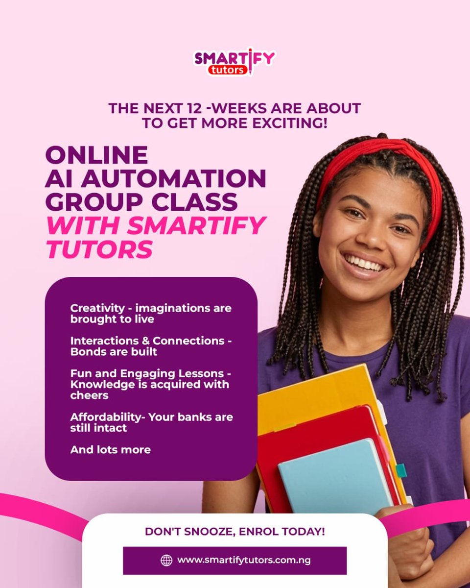 SmartifyTu23419's tweet photo. What if the next 12 weeks helped your learner explore AI Automation?

Smartify Tutors’ online group class offers practical learning, creativity and future-ready skills at an affordable fee.

Ready to get started? 👇
https://t.co/Xpk9vzJ83h

#SmartifyTutors #AIAutomation https://t.co/6mlzJKNRnY