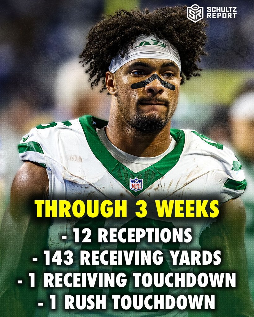 Schultz_Report's tweet photo. #Jets rookie TE Kenyon Sadiq has been on an absolute heater to begin his NFL career, proving to be a matchup nightmare with his rare combination of speed, hands and athleticism ✈️ https://t.co/Z5OJk6lW0v