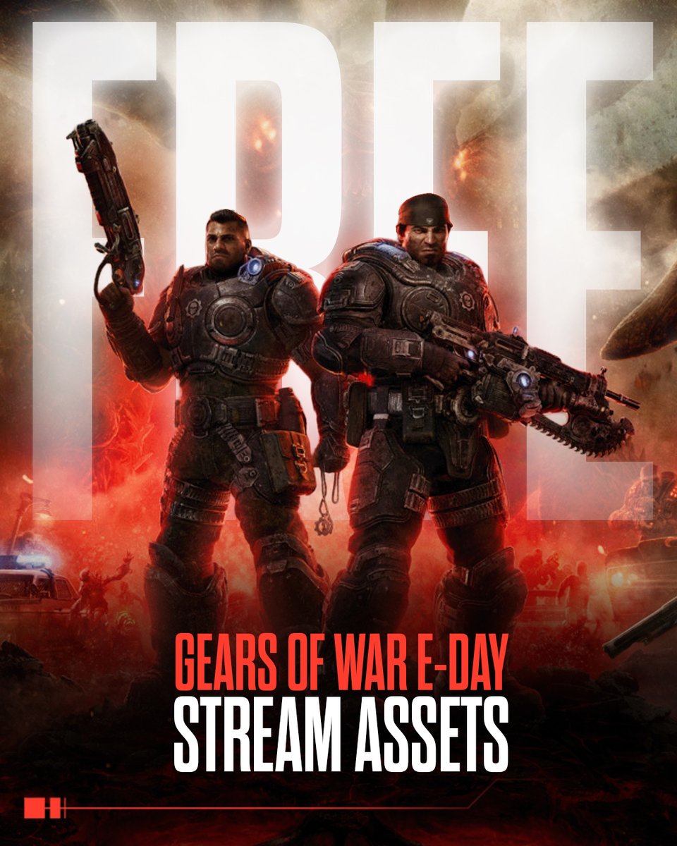 WeAreDeltaV's tweet photo. To celebrate the launch of Gears of War: E-Day, we made free gears stream assets including a cam overlay and a Just Chatting screen, ready to drop straight into OBS or Streamlabs. Grab it for free over in our vault 👉https://t.co/cY0Q7jsm4X https://t.co/KaZvAHBekC