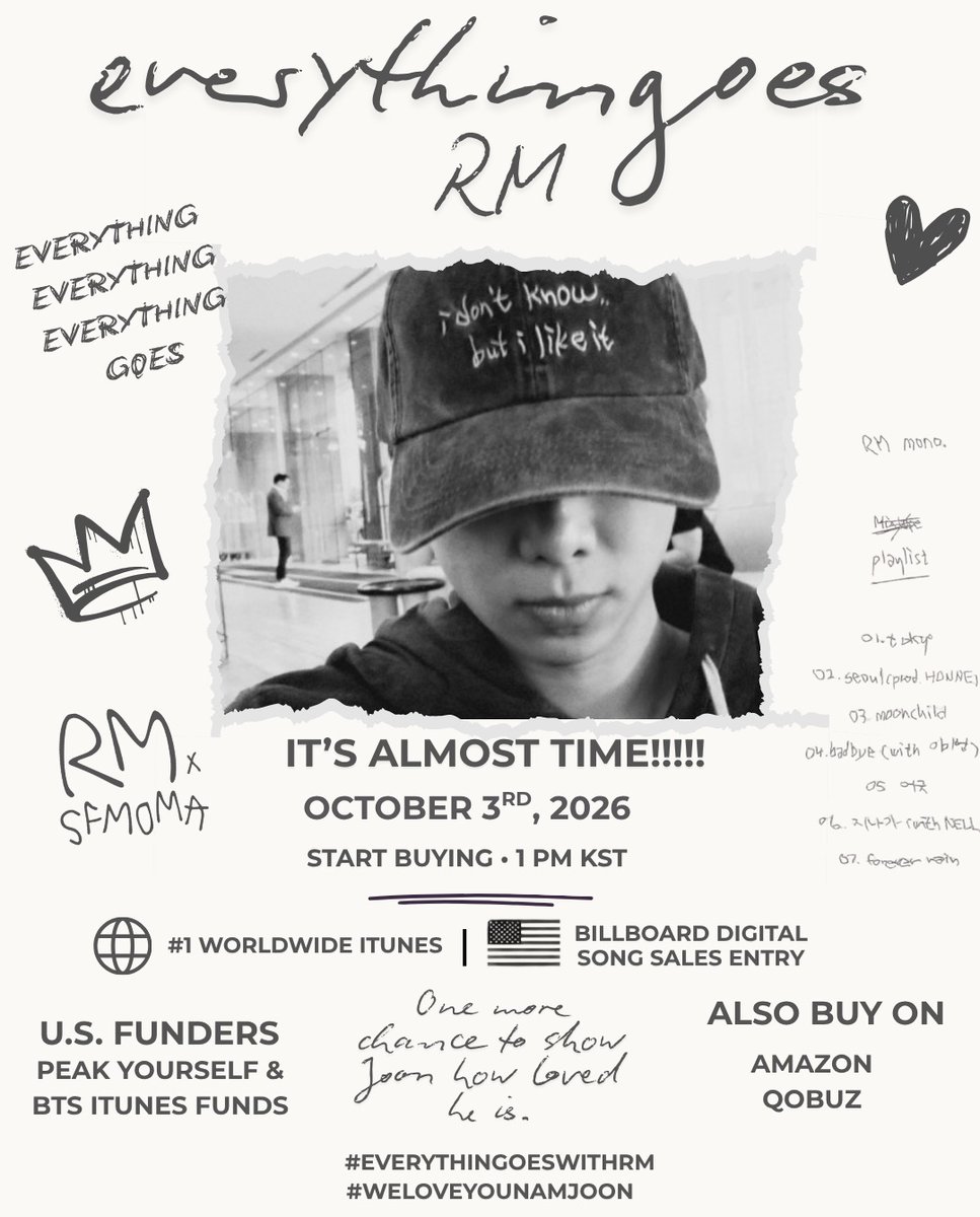 sleepinginsilk's tweet photo. It’s almost time! 🥹

One more chance to show Joon how loved he is.

ARMY, I hope you’ll move with us.
🎵 everythingoes
🗓️October 3rd 
⏰ 1 PM KST

#everythingoesWithRM
#WeLoveYouNamjoon https://t.co/vPCCIm8RZs