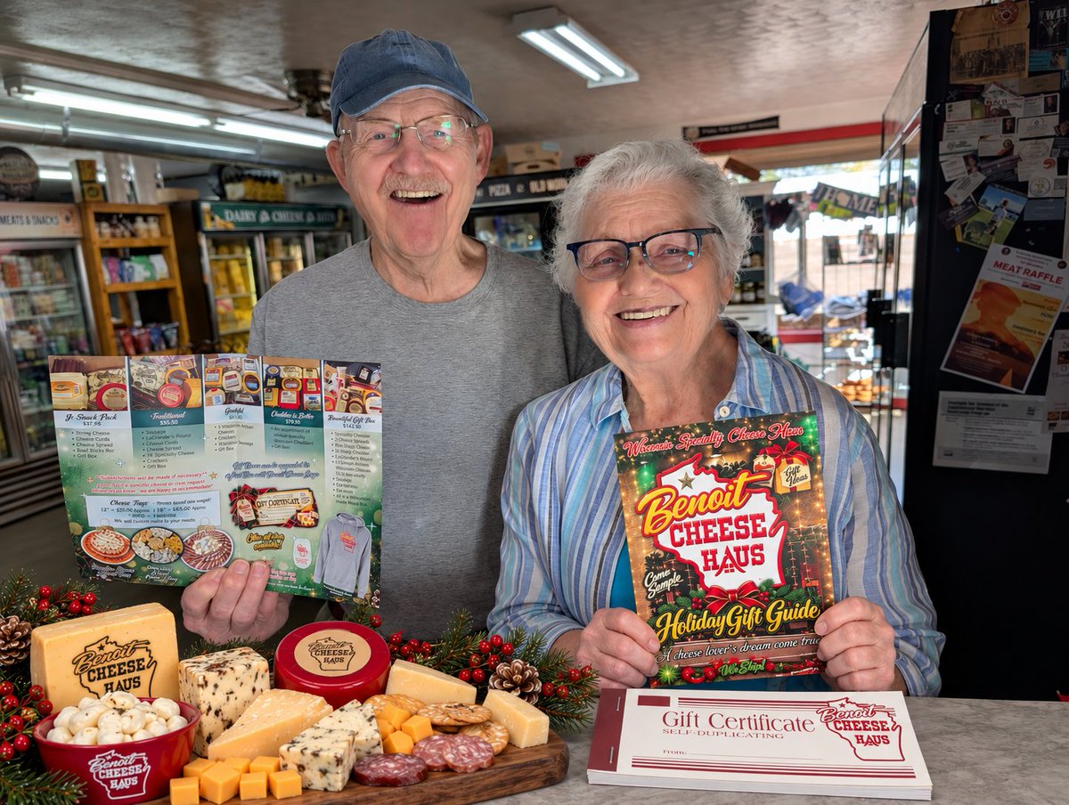 AvHGraphics's tweet photo. 🎄🧀 Holiday magic, printed beautifully! AvH Graphics designed &amp; printed brochures, gift certificates, postcards &amp; order forms for Benoit Cheese Haus. Looking for delicious holiday gifts? Shop local &amp; order Wisconsin cheese favorites from Benoit Cheese Haus! 🎁 https://t.co/FfxIHoELmS