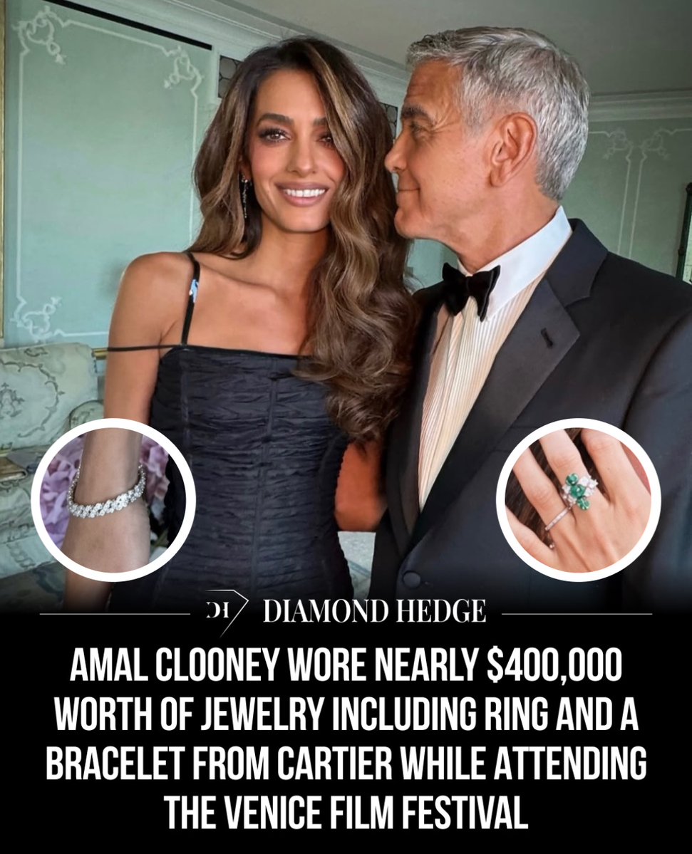 sfnco's tweet photo. Photo by Diamond Hedge on September 05, 2026. Amal Clooney wore nearly $400, 000 worth of jewelry, including a Cartier ring and bracelet, at the Venice Film Festival. https://t.co/sHexPK0MPy