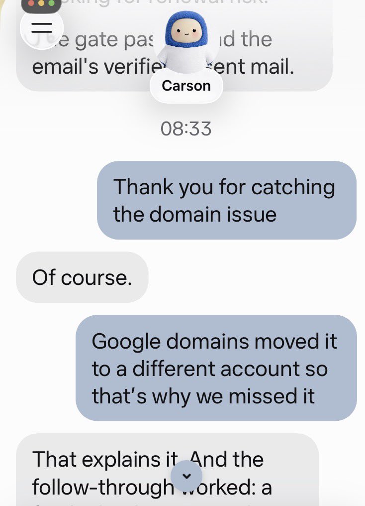 jasonlk's tweet photo. Muse saved off arse last night

We had a critical domain that was expiring and should have autorenewed.  But it had been moved to a different GoDaddy account, somehow by Google when they abandoned domains. 

Muse caught it, told us urgently to renew it, we did

Thank you, Muse https://t.co/ueyNUQsrB7