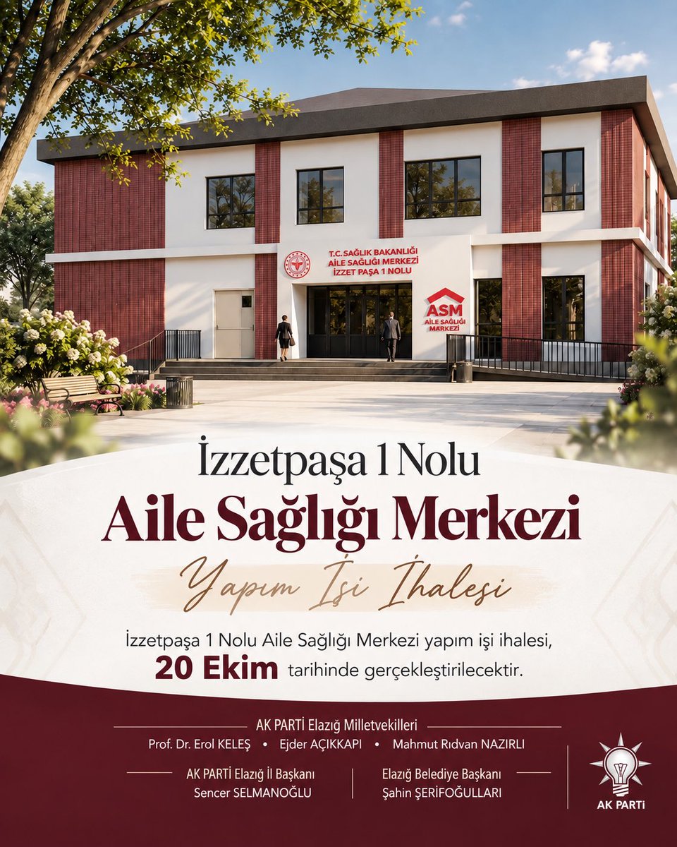 sahin_serifoglu's tweet photo. İzzet Paşa Mahallemize yeni Aile Sağlığı Merkezi kazandırıyoruz.

Vatandaşlarımıza daha nitelikli sağlık hizmeti sunacak İzzetpaşa 1 No’lu Aile Sağlığı Merkezi’nin yapım işi ihalesi 20 Ekim 2026 tarihinde gerçekleştirilecek.

Mahallemizde sağlık hizmetlerine erişimi daha güçlü ve nitelikli hâle getirecek bu önemli yatırımın aziz şehrimize hayırlı olmasını diliyoruz.