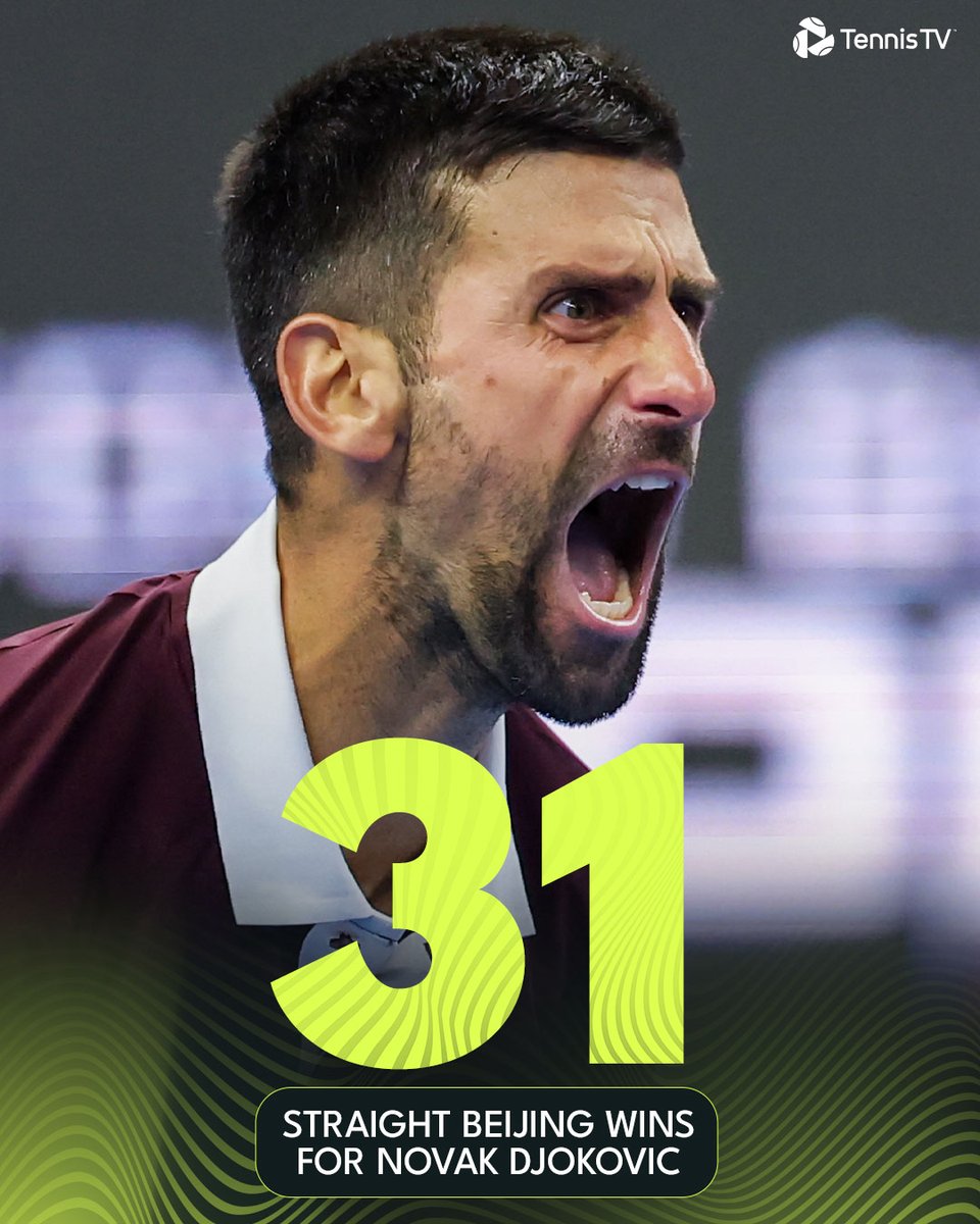 TennisTV's tweet photo. 31 and counting 🤯

@DjokerNole goes level with Nadal (Roland Garros) for best male Open Era start to an event 🥶

@atptour #ChinaOpen https://t.co/rpgyy1Blm1