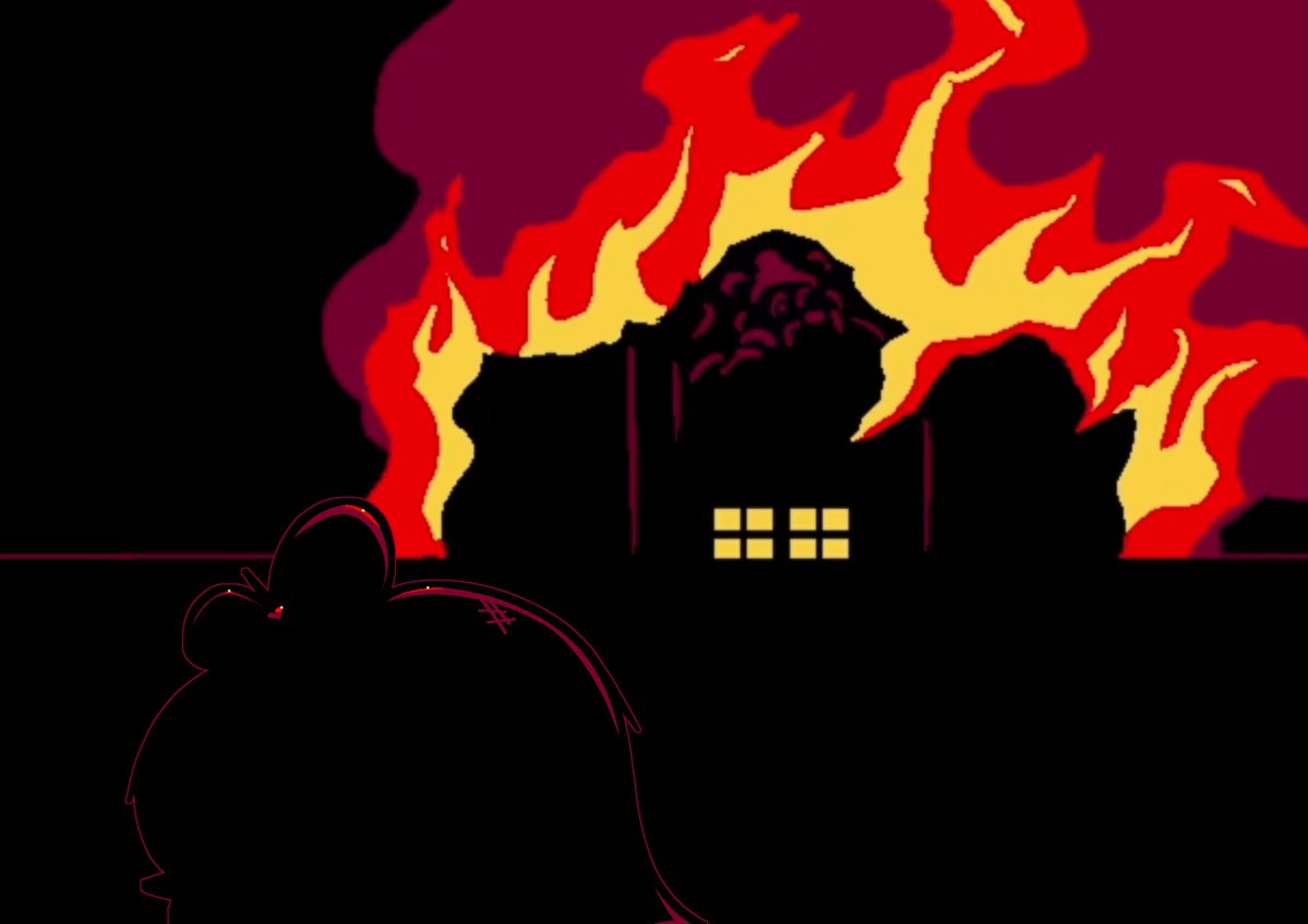 RubyOfficialacc's tweet photo. [ Int Bait. ]

...Well. Here we are. Freddy Frickbear's Pizzeria burning down right infront of Ruby's eyes. Rose, somehow, is alive. Yet for her - it didn't felt right. Should she EVEN survived? It Doesn't matter anymore. 

Poor child.
#Fivenightsatfrickbears3 https://t.co/Sl4sgGBBj2