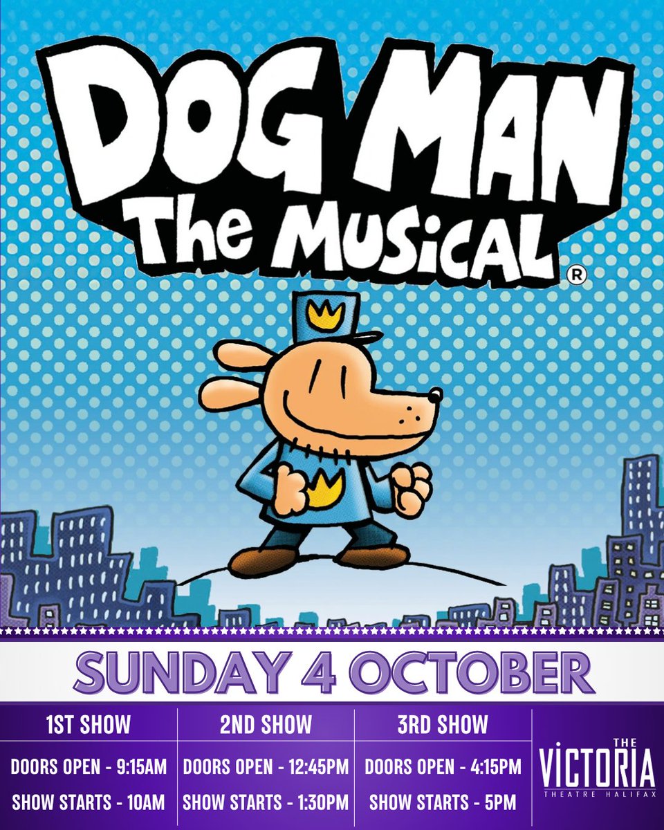 VicTheatre's tweet photo. ⭐TODAY 

Dog Man: The Musical is the hilarious new musical based on the worldwide bestselling book series from Dav Pilkey!

Show 1:🎭​Doors: 9:15am | Start: 10am
Show 2:🎭Doors: 12:45pm | Start: 1:30pm
Show 3:🎭Doors: 4:15pm | Start: 5pm

🎟️ TIX: https://t.co/HyC72DKRbi https://t.co/hL4xilWmdD