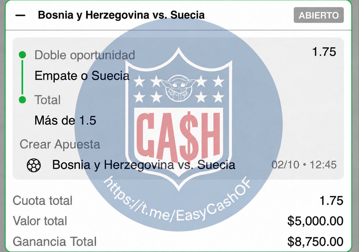 AdrianoPicks_MX's tweet photo. 🚨 𝗣𝗜𝗖𝗞 𝗗𝗘 𝗝𝗢𝗩𝗔 𝗦𝗔𝗡𝗧𝗔 🚨

⚽ Suecia o empate + Over 1.5 goles
🔥 Cuota 𝟭.𝟳𝟱
💵 𝗠𝗲𝘁𝗲𝗺𝗼𝘀 $𝟱,𝟬𝟬𝟬
🎯 𝗕𝘂𝘀𝗰𝗮𝗺𝗼𝘀 𝗰𝗼𝗯𝗿𝗮𝗿 $𝟴,𝟳𝟱𝟬
Más apuestas 𝗚𝗥𝗔𝗧𝗜𝗦 de #JovaSanta 👇
https://t.co/TJscdKT9zd https://t.co/icFAKckXY1